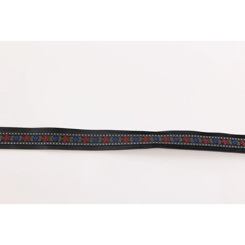 Vintage Women's Black Floral Folk Leather Round Buckle Belt Boho Western